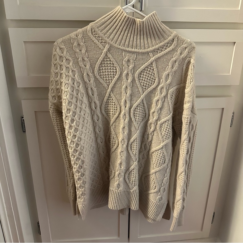 French Connection Cream Cable Knit Turtleneck Sweater